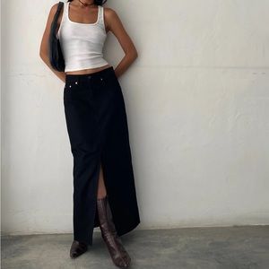 Low Rise Denim Maxi Skirt